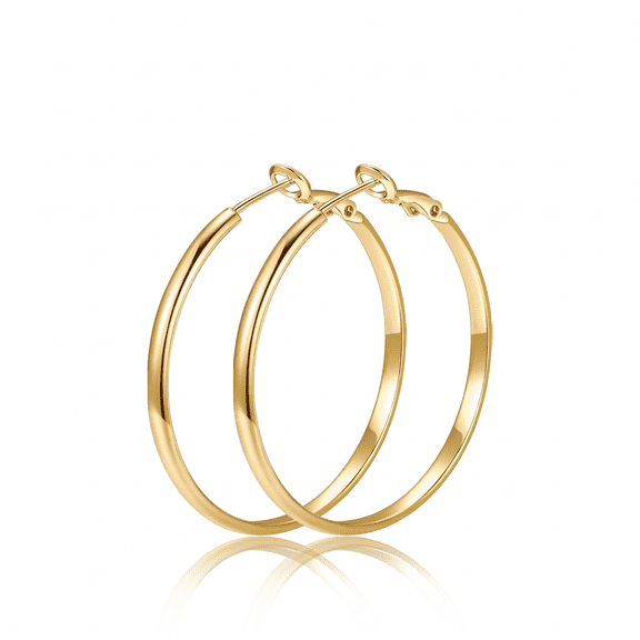 VEEDOFA 14K Gold Plated Hoop Earrings for Women, Hypoallergenic Lightweight Earrings with Spring Clasp, 30/40/50/60mm
