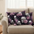 thumbnail image 2 of Halloween Skull Outdoor Waterproof Pillow Covers, Vintage Pink Rose Purple Flower Decorative Rectangle Throw Pillowcase Sofa Cushion Sham for Patio/Couch/Chair, 20"x12" 2 Pack, 2 of 8
