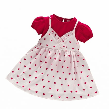 

LBECLEY Baby Girl Outfits Kids Toddler Baby Girls Spring Summer Valentine s Day Print Cotton Short Sleeve Tops Suspender Dress Outfits Clothes Sporty Outfits Teen Girls Red 6Y