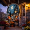 thumbnail image 6 of 5 Styles Witch Bat Black Cat Haunted House Stained Glass Acrylic Suncatchers, Round Halloween Window Hanging Ornaments Front Door Porch Decor, 6 of 8