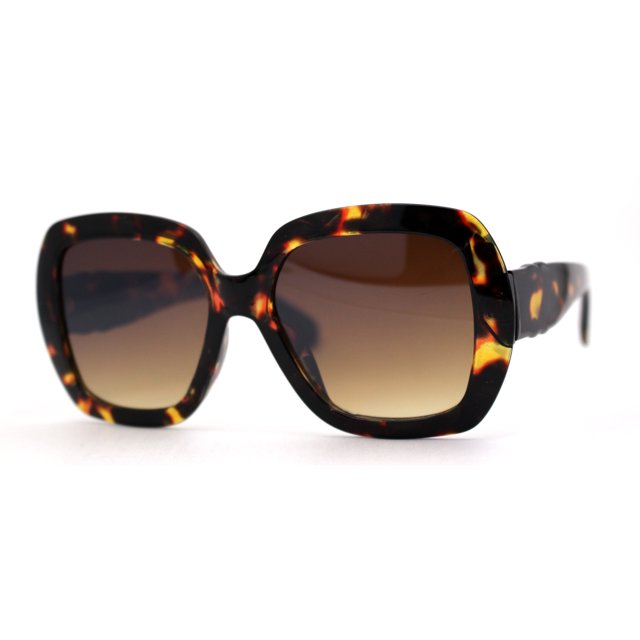 Lunettes de Soleil Rondes Minimalistes Épaisses en Plastique Grande Taille Écaille Marron