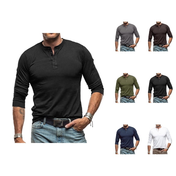 Henley Shirts for Men Spring Fall Casual Long Sleeve Lightweight Plain Basic Undershirt