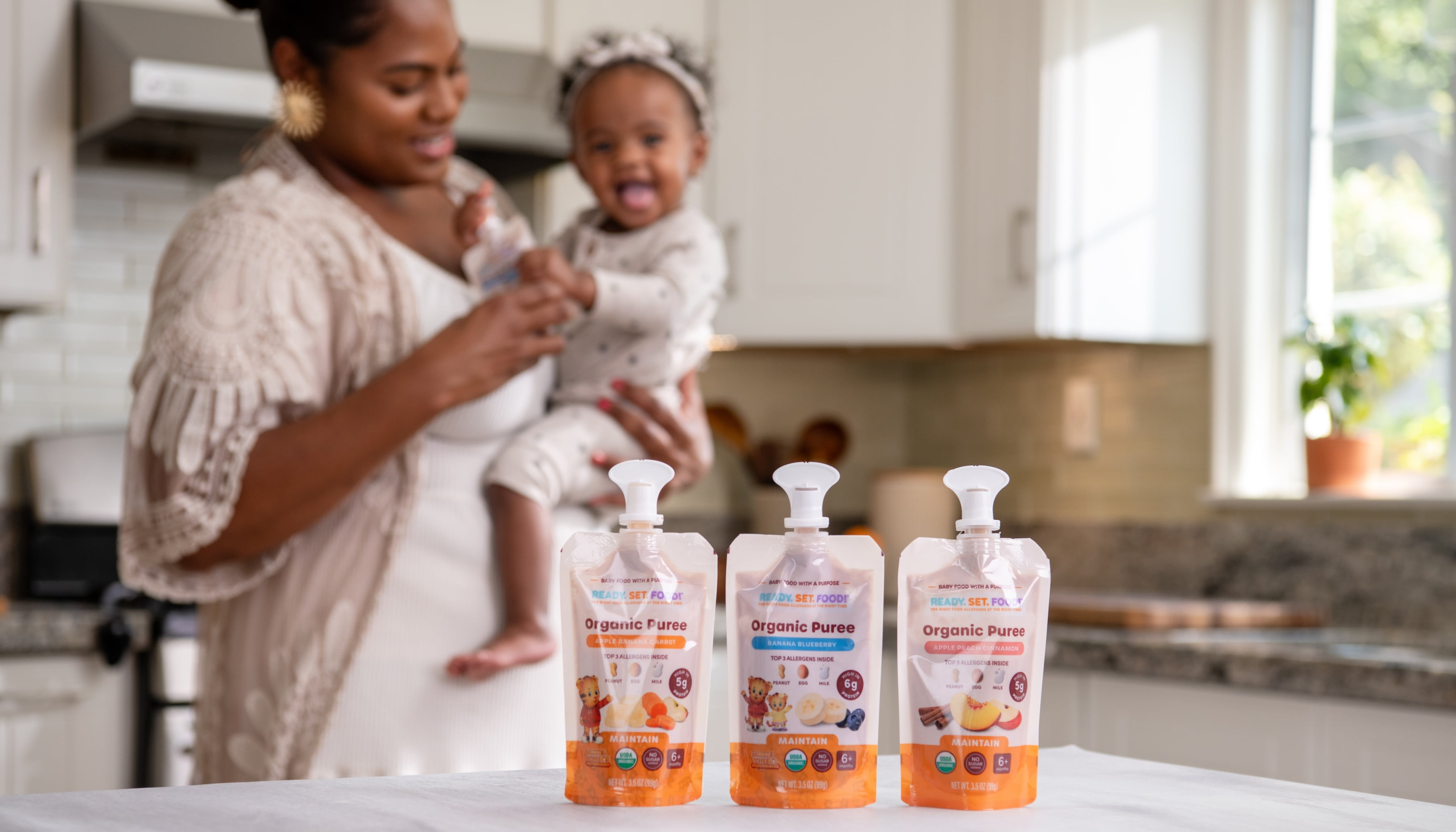 (3 pack) Ready, Set, Food! Daniel Tiger Stage 2 Baby Food, Apple Banana Carrot, 3 Top Allergens, 3.5 oz Pouch