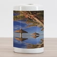 thumbnail image 2 of Nature Ceramic Toothbrush Holder, Tropic Palm Trees in Ocean Exotic Skyline Summer Paradise Mauritius Honeymoon Theme, Versatile Countertop for Bathroom, 4.5" X 2.7", Blue Brown, by Ambesonne, 2 of 4