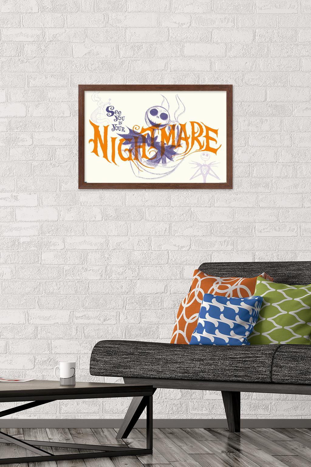 Disney Tim Burton's The Nightmare Before Christmas - See You In Your Nightmare Wall Poster, 14.725" x 22.375", Framed