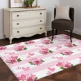 thumbnail image 3 of Hallway Runner Rugs 2.7x5 Ft, Pink Roses Non Slip Area Rugs for Kitchen Bedroom Entryway, Valentine's Day Love Floral Stripes Romantic Washable Carpet Runner Rug Floor Mats for Bedroom Home Decor, 3 of 8