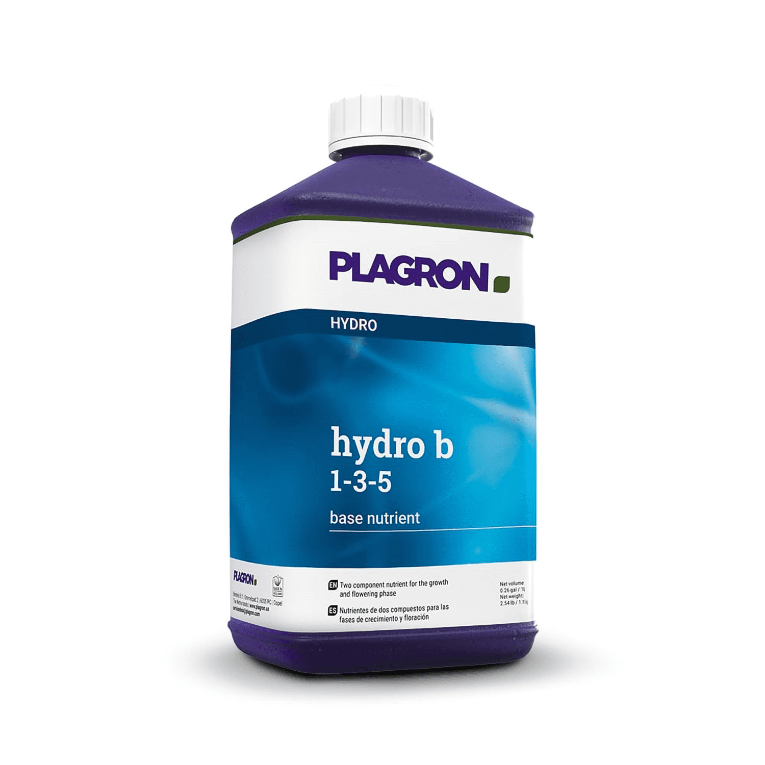 Hydro B - Base Nutrients for Hydroponic Grow & Flowering Cycles - 1 Liter Bottle by Plagron