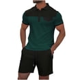 thumbnail image 1 of Pantalones Cortos para Hombre Conjunto de Trajes de 2 Piezas, Moda Mock Bolsillo Botón de Color Sólido Solapa Tops Cortos de Cintura Elástica, 1 of 7