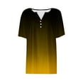 thumbnail image 4 of Ecqkame Womens Summer Tops Basic V Neck Button Short Sleeve Casual Tee Shirt Gradient Colorr Fashion Loose Blouses Yellow M, 4 of 5