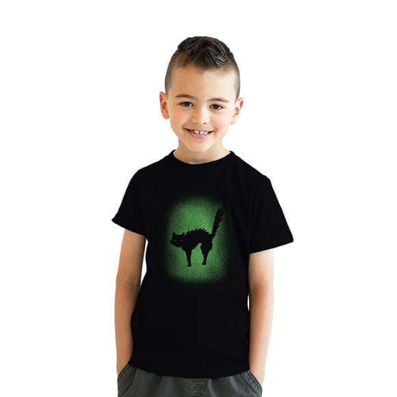 La Jeunesse Brille dans le T-Shirt de Chat Sombre T-Shirt Cool Halloween Effrayant Mignon pour les Enfants (Noir) - L