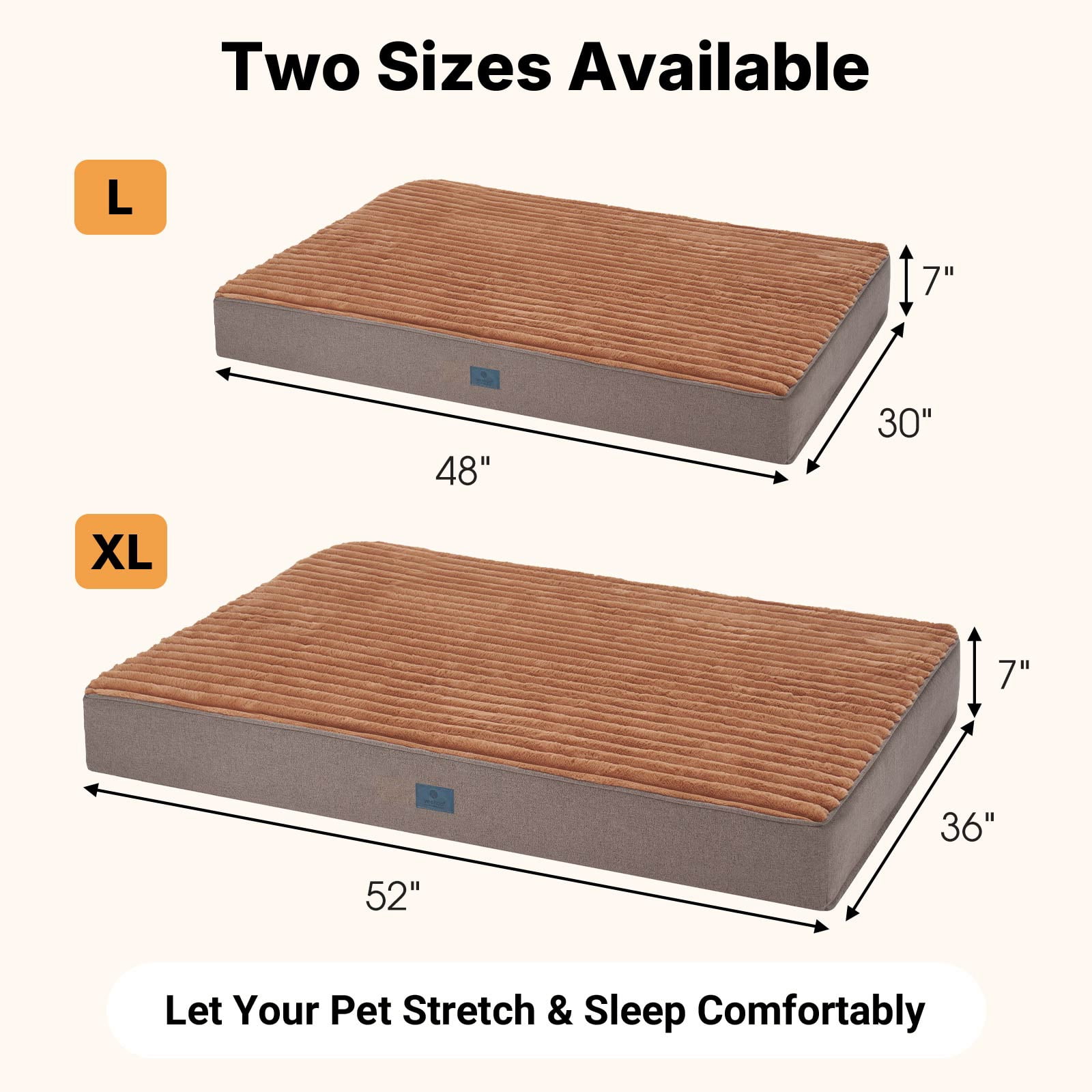 Veehoo Orthopedic Memory Foam Dog Bed, 7 Inch Thick Extra Large XXL Dog Bed for Senior Dogs with Ultra-Soft Fluffy Surface, Waterproof Liner, Removable Washable Cover and Non-Slip Bottom, 52"x36"x7"