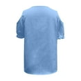 thumbnail image 5 of Daznico Women's Cold Shoulder Lace Trim Blouse, Crinkle Texture Short Sleeve Casual Top for Summer Vacation & Daily Wear,S, 5 of 5