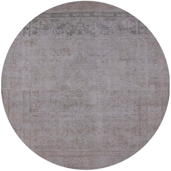 Ahgly Company Indoor Round Mid-Century Modern Rose Purple Oriental Area Rugs, 5' Round