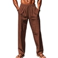 thumbnail image 2 of Beach Pants for Men Wide Leg Drawstring Elastic Waist Cotton Linen Pants Summer Causal Vacation Lightweight Pants, L, 2 of 4