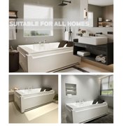73 x 48 Whirlpool Bathtub for 2-Person with 8 Hydro Massage Jets & Chromatherapy LED Lights, 1HP UL Certified Pump, 3-Sided Apron Acrylic Soaking Tub, Left Drain, 110 Gallons, White