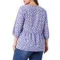 thumbnail image 3 of Agnes Orinda Women's Plus Size Babydoll Tops V Neck 3/4 Lantern Sleeves Floral Shirts Peplum Blouses 2X Purple, 3 of 6
