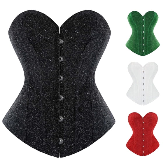 Women's Shapewear Lady Shining Corseted Bust Hugging Wedding Dress Court Waist Cincher Fishbone Shaped Bra Top Corset Black,M