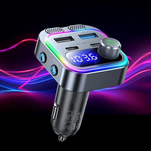 Adaptador para coche,5.4 Transmisor de radio inalámbrico para coche,Adaptador de coche Transmisor de radio Carga rápida,Interruptor de luz de llamada del reproductor MP3 del coche,Llamadas de