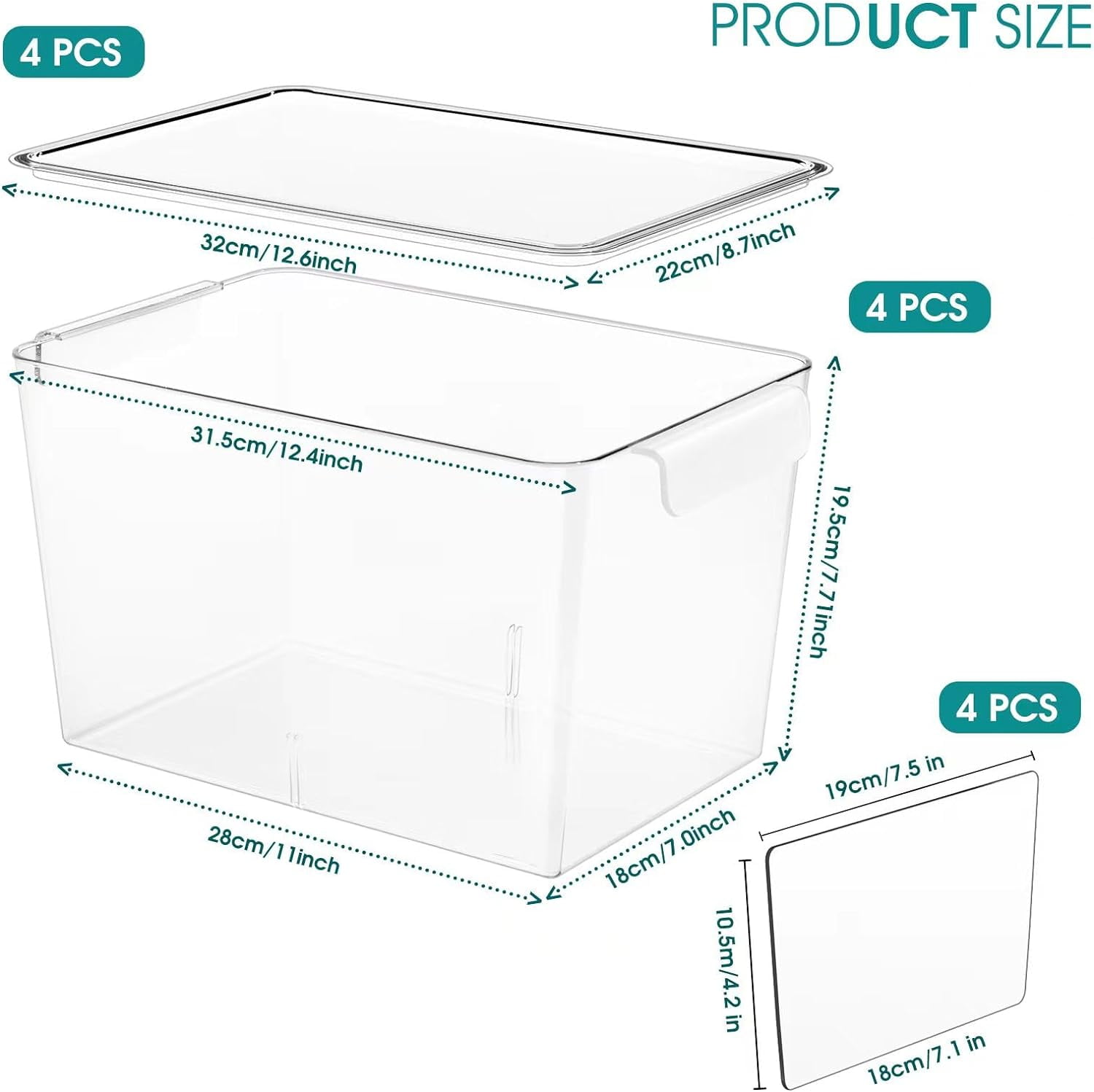 Stackable Clear Storage Bins with Lids, Large Plastic Storage Bins w Handle, Acrylic Pantry Organization and Storage for Kitchen, Fridge, Cabinet, Refrigerator, Bathroom Organizer