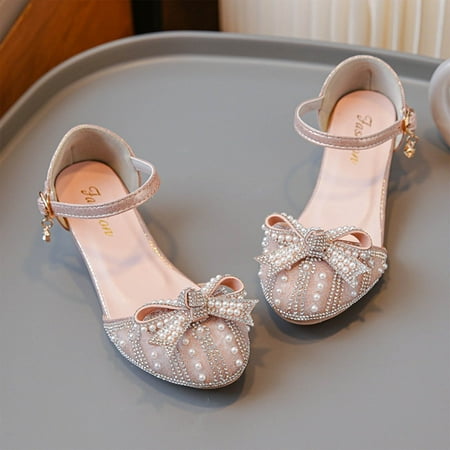 ATOGUTA Girls Formal Shoes Pink Kids Party Wedding Shoes with Bowknot Back to School Princess Shoe