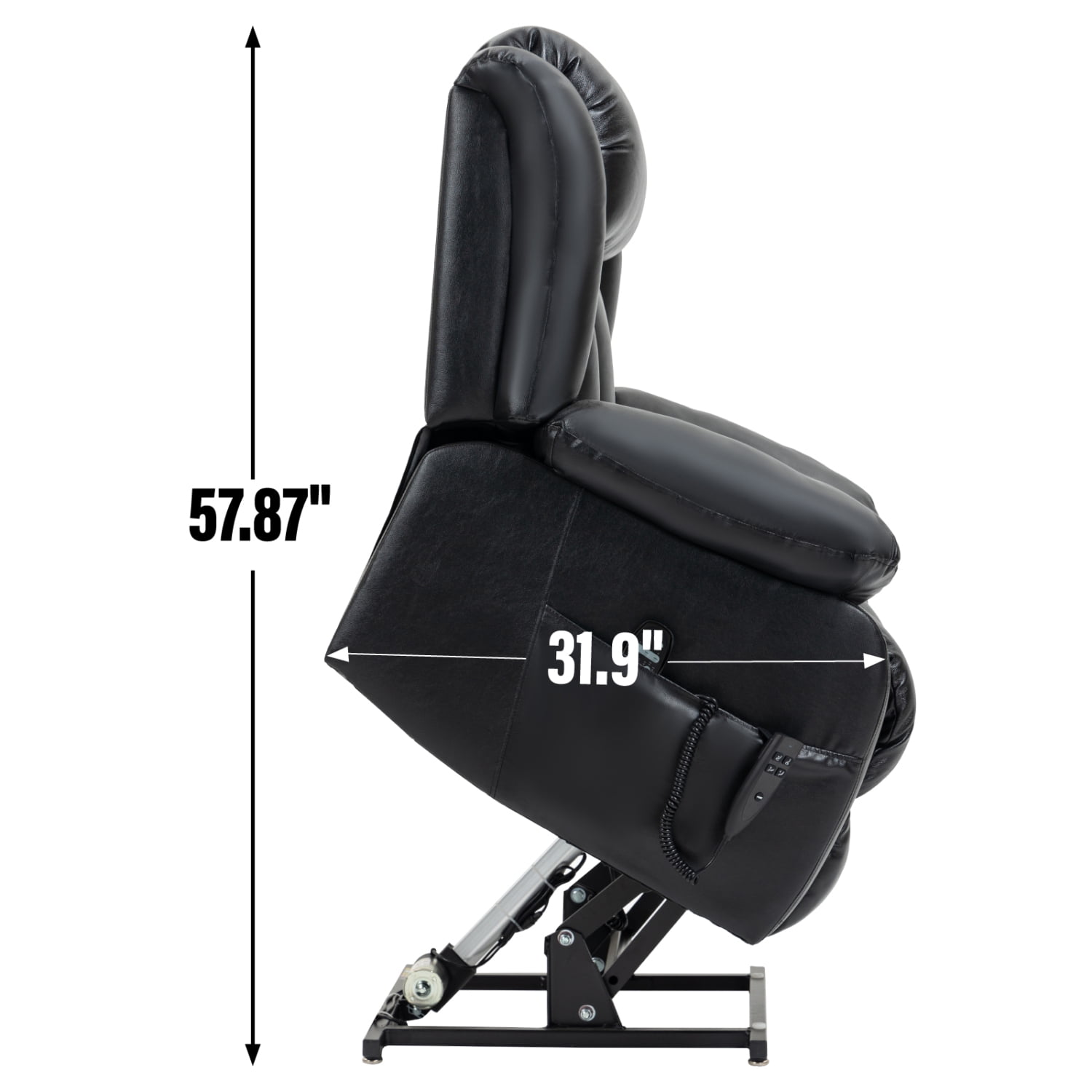 Newboti Furniture Dual Motor Infinite Position Up to 350 LBS Electric Medium size Genuine Leather Black Power Lift Recliner Chair with 8-Point Vibration Massage and Lumbar Heating 99318