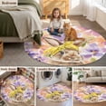 thumbnail image 6 of Easter Bunny Round Area Rug 5ft, Spring Purple Flowers Scarf Rabbit Pastoral Washable Non-Slip Circle Rugs for Bedroom Living Room Kitchen, Soft Low Pile Carpet for Dining Room Playroom Nursery, 6 of 9