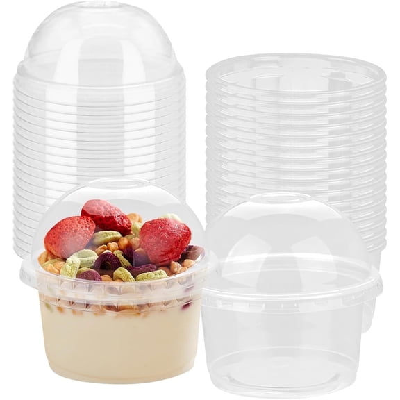 25Pcs Clear Dessert Cups,QZS Plastic Containers with Lids for Ice Cream,8oz Disposable Clear Plastic Cups for Jello and Individual Desserts at Party