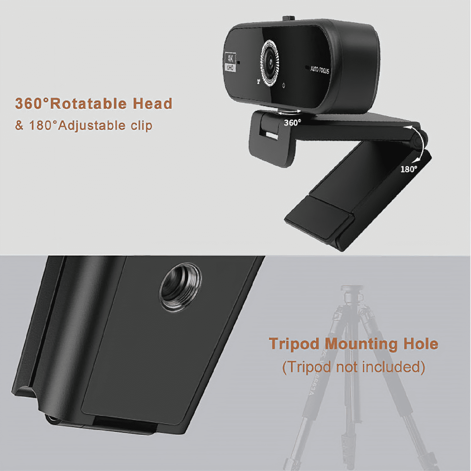 JETO 2K QHD USB Webcam with Autofocus & Privacy Cover, Built-in Mic, 360° Rotatable Clip, Plug and Play, PC/Mac/Laptop/Desktop Compatible