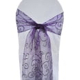 thumbnail image 1 of Wedding Linens Inc. (10pcs) 8'' x 108'' Embroidered Organza Sheer Chair Sashes Chair Bow Ties - Regency Purple, 1 of 1