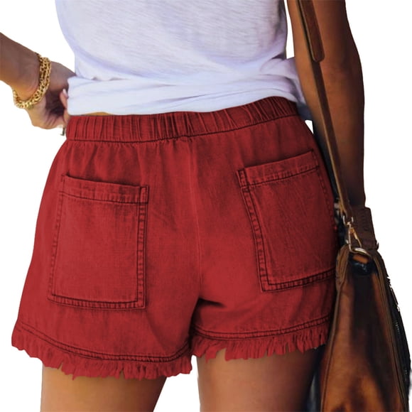 Qarigey Pantalones cortos de mezclilla suaves para mujer, pantalones cortos de tela vaquera para niñas y adolescentes, ropa de verano para mujer Prendas para la parte inferior del cuerpo Rojo METRO Qarigey AP010851-37