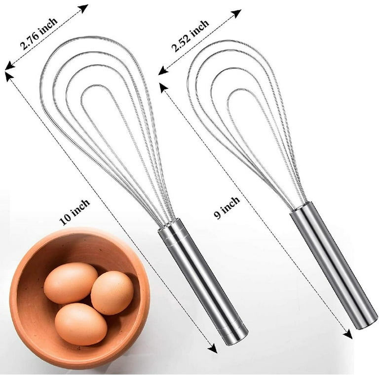 2 Pieces Flat Whisk 10 Inch and 9 Inch, Handheld Steel Wire Whisk Kitchen  Flat Wire Whisk Egg Sauce Whisk for Whisking Roux, Gravy Stirring, Egg,  Sauce, Dishwasher Safe 