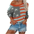 thumbnail image 2 of Ailaofu Women Amrican Flag Sweater Top Sleeve Off Shoulder Loose Knitted Shirt Vintage Knitwear, 2 of 2