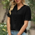 thumbnail image 4 of Fashion $15 & under Olyvenn Blouses for Women Dressy Casual Solid Color Button Down Short Sleeve Top Chiffon Elegant Stylish Summer Tunics 2025 Black 10, 4 of 8