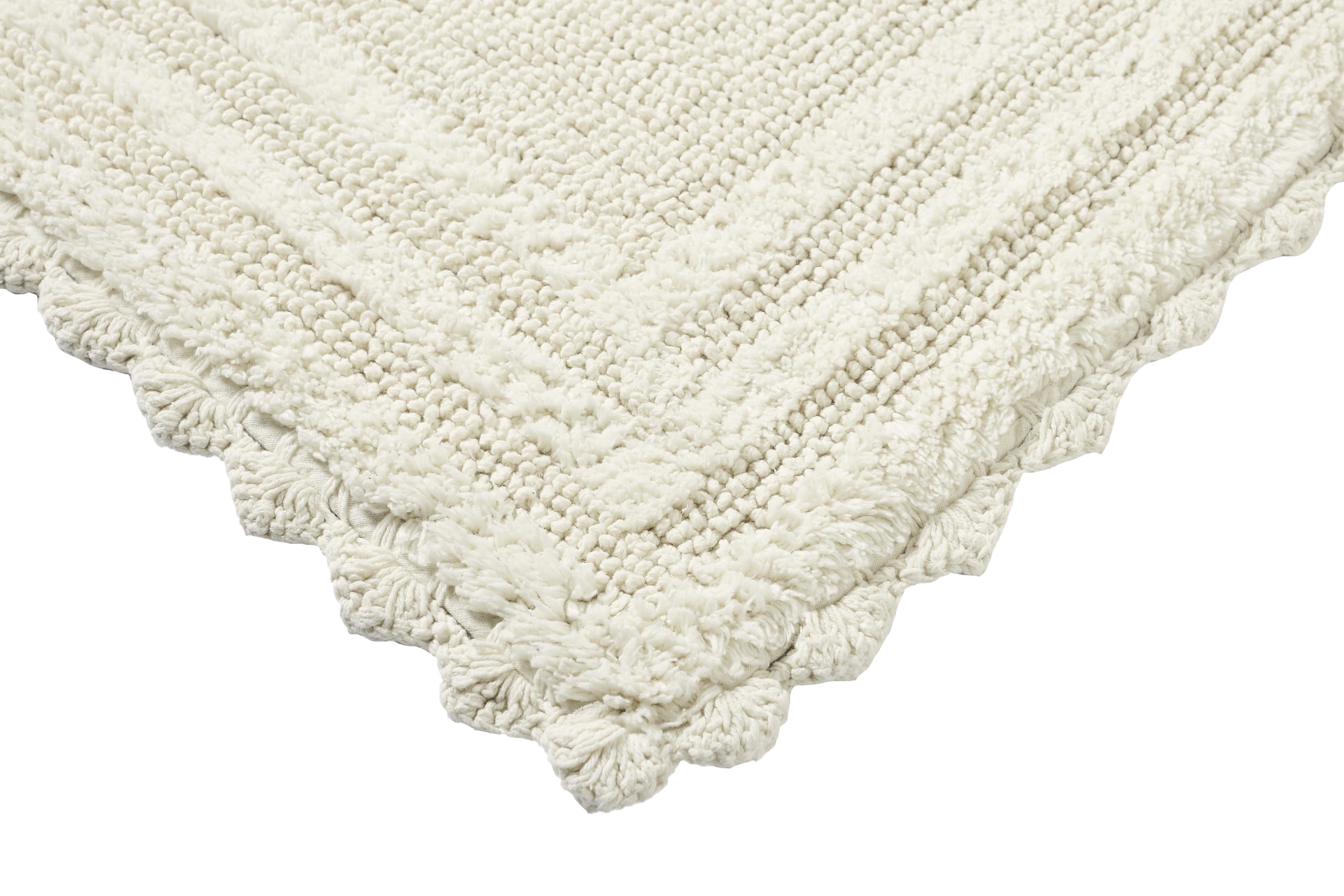 Better Trends 3 Piece Bathroom Rug Set 100% Cotton, Extra Soft Tufted Bath Mat, Water Absorbent & Reversible Mat, Ivory Lilly Crochet Collection