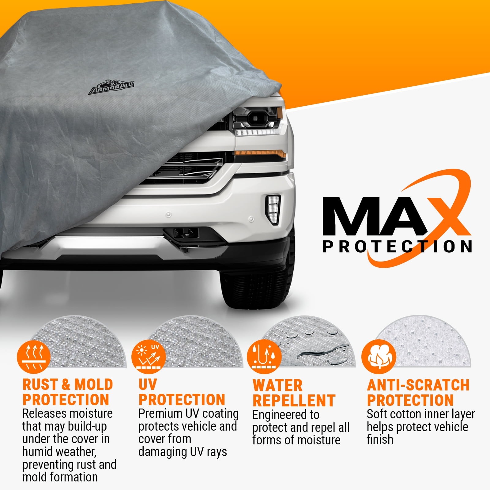 Armor All Truck Cover, Heavy Duty All Weather Protection, Fits Trucks Length up to 249", Grey