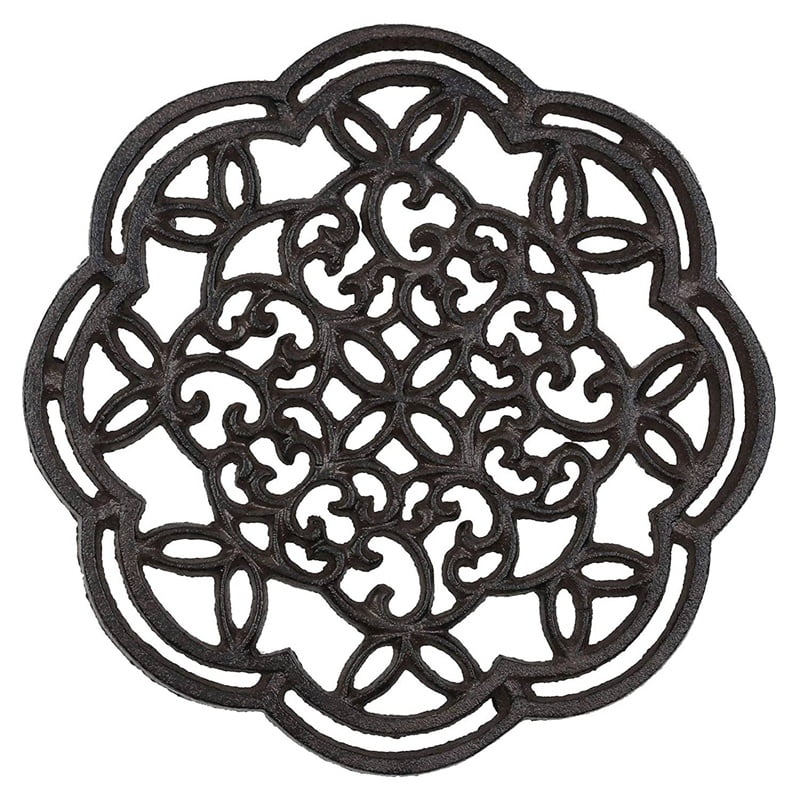 Round Cast Iron Trivet Iron HeatInsulation Trivet Non Potholders Vintage Pattern for Kitchen