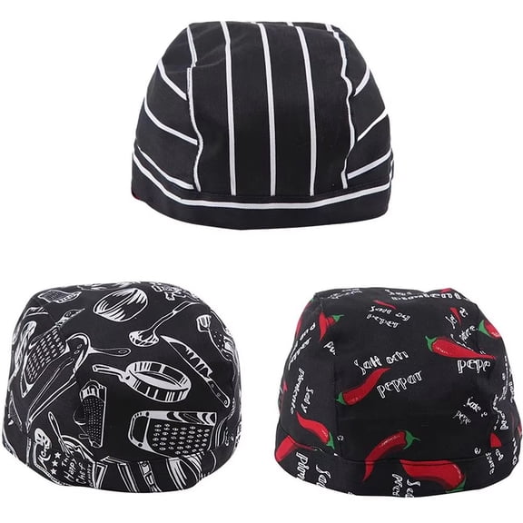 Unisex Chef Hats 3pcs Adult Adjustable Chef Bandana Professional Kitchen Cooking Chef Bandana Hat Skull Cap for Restaurants Hotels