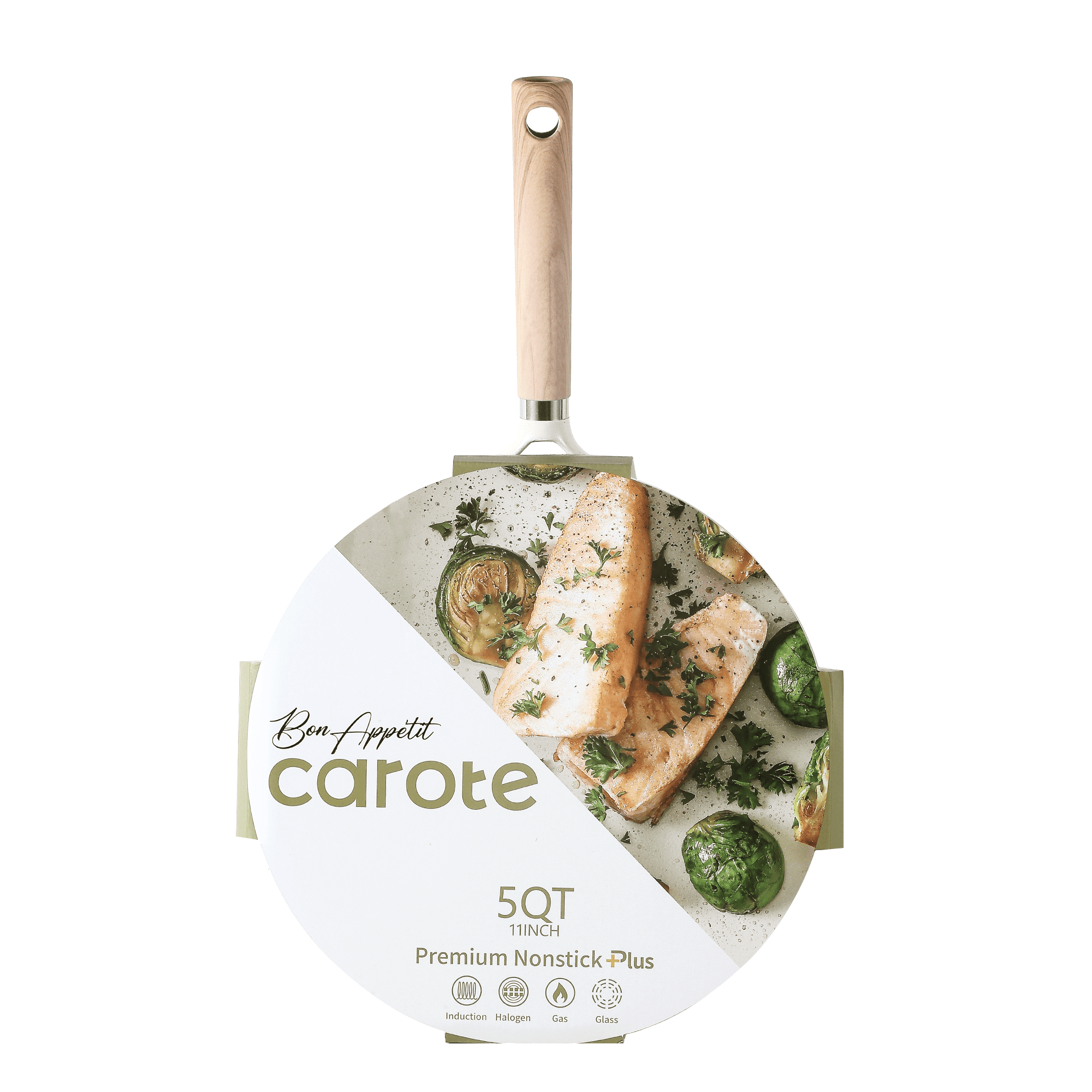Carote 11" Nonstick Saute Pan With Lid Cover Non-Stick Deep Frypan With Induction, Bon Appetit, White Granite, 5QT