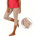 thumbnail image 5 of Oiangi Capri Leggings with Pockets for Women High Waist Stretchy Yoga Capris Slim Fit Zipper Hem Workout Crop Pants Beige S, 5 of 8