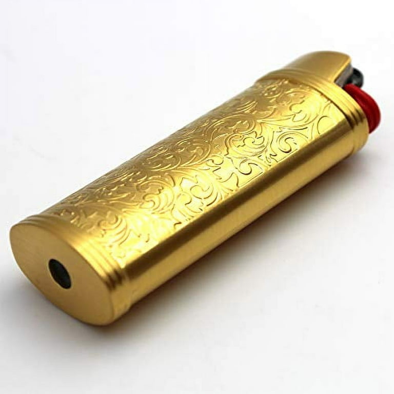 Lucklybestseller Metal Lighter Case Cover Holder Vintage Floral Stamped for  BIC Full Size Lighter J6 (White Gold)