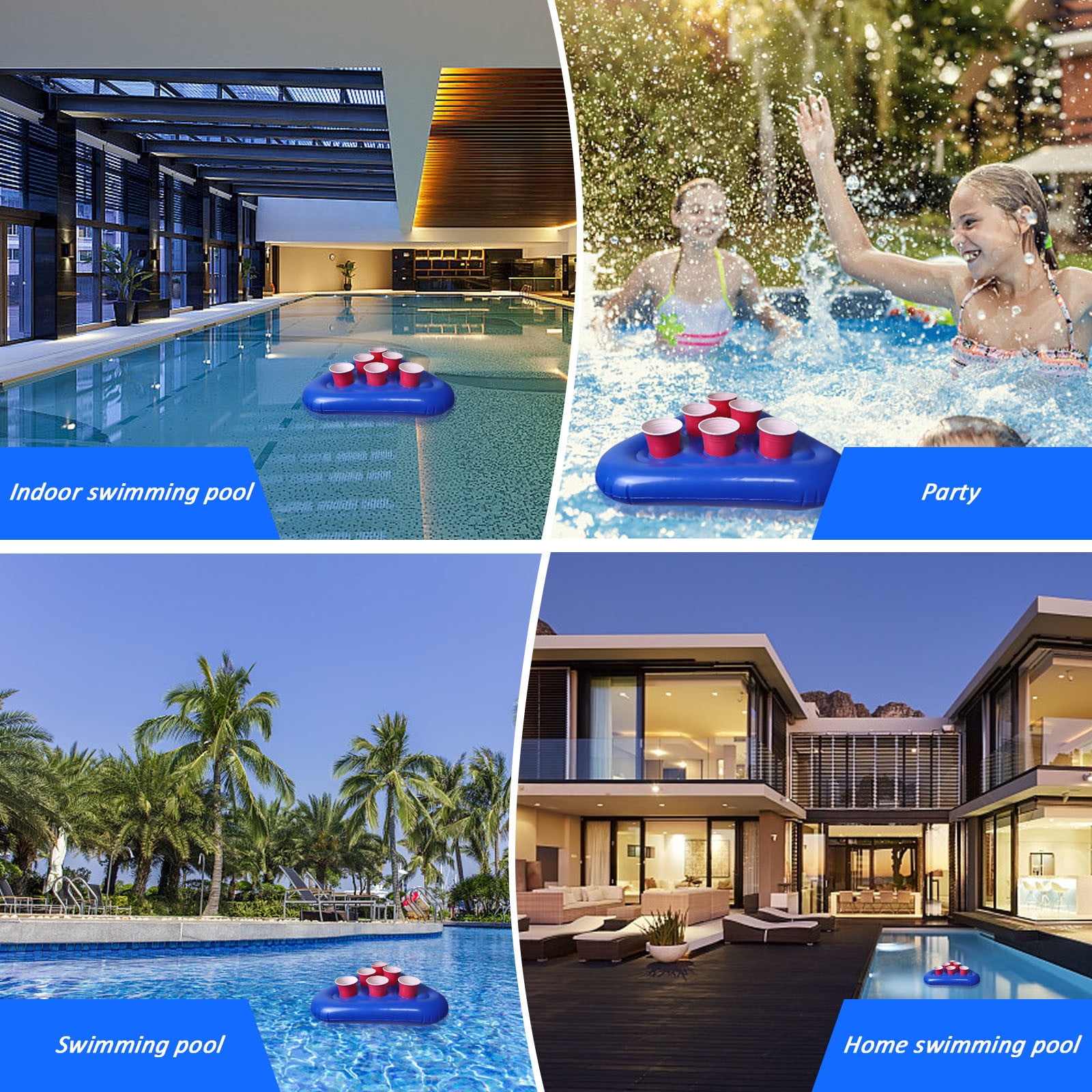 JilgTeok 5 Packs Inflatable Pool Drink Float with 6 Holes for Drinks and Snacks, Floating Tray for Hot Tub, Beach & Pool Parties, Lightweight PVC Accessory for Spa and Swimming Pools