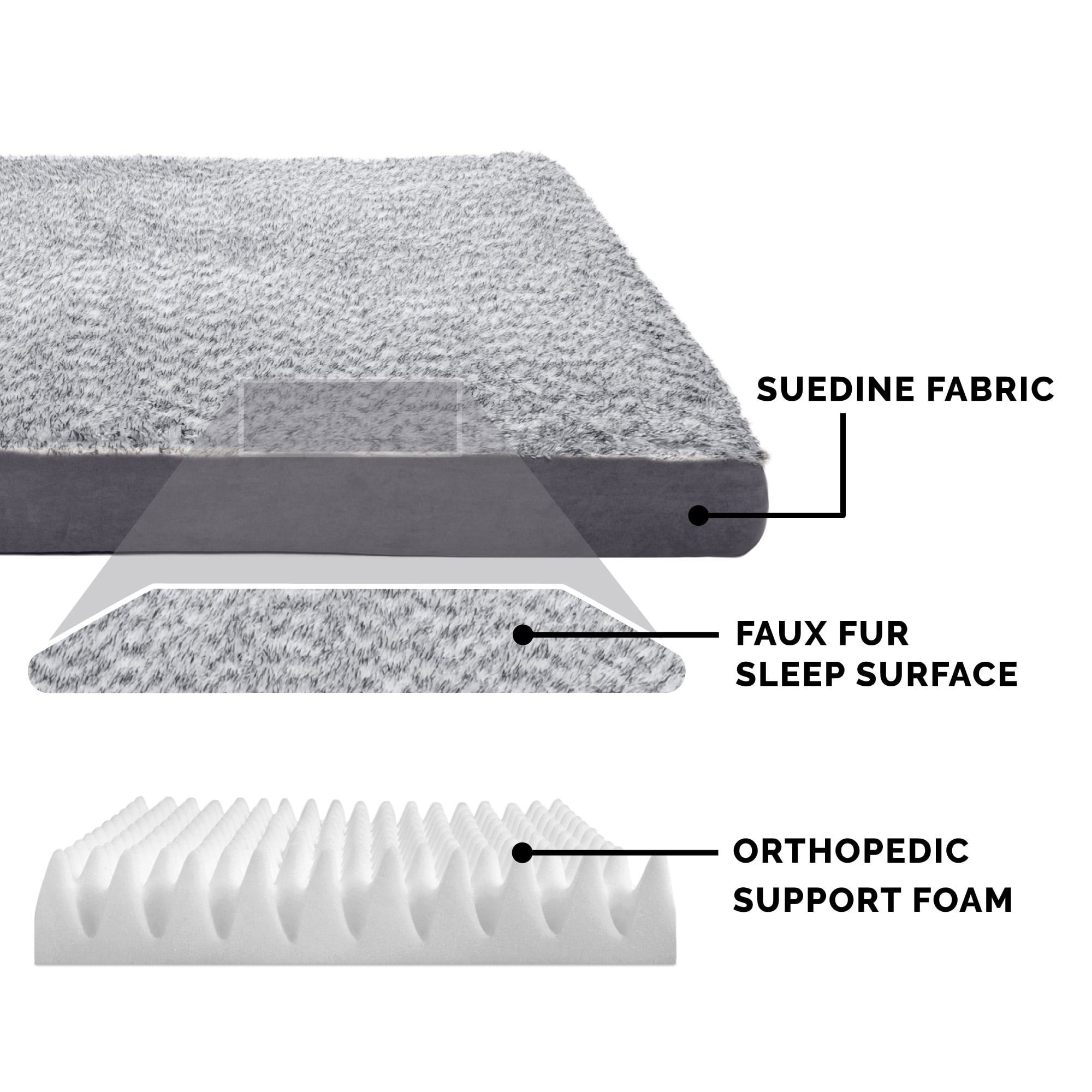 FurHaven Pet Products Two-Tone Faux Fur & Suede Deluxe Orthopedic Pet Bed for Dogs & Cats - Stone Gray, Large