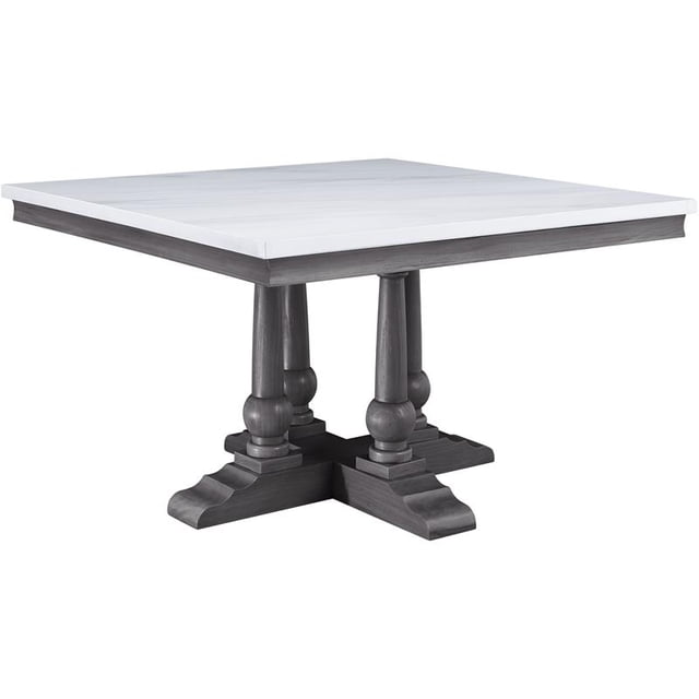 ACME Yabeina Artificial Marble Square Top Dining Table in White and Gray Oak