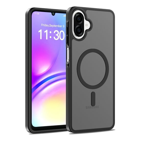 Rosebono Compatible With Samsung Galaxy A07/ Galaxy A06 Case, Magnetic Translucent Matte Hybrid Gradient Transparent Soft TPU Clear Skin Cover Protection Case (Black)