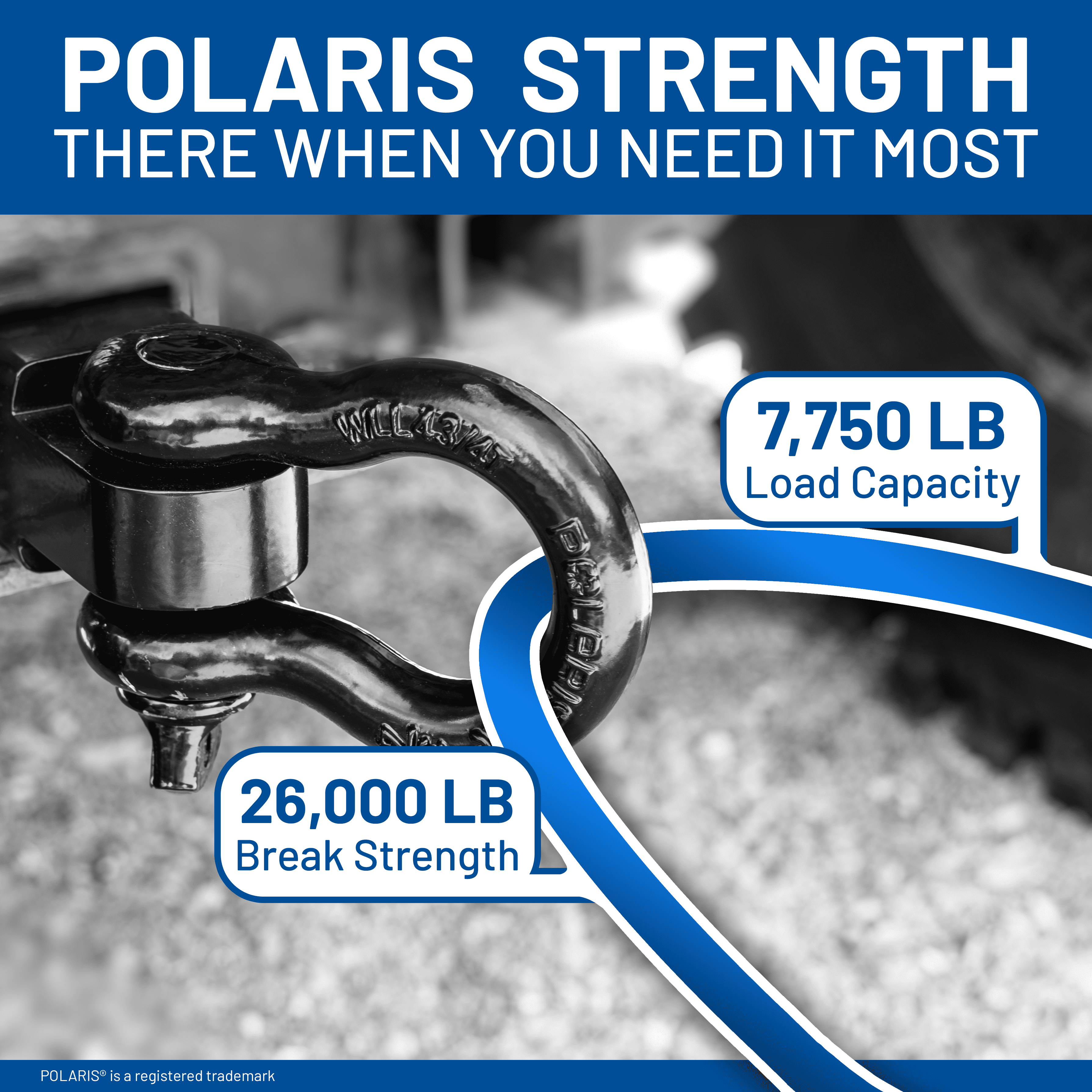 POLARIS Receiver Hitch, D-Ring Shackle, 7,750 lbs Load Capacity, 26,000 lbs Break Strength with Secure Screw Pin, Mounts to 2" Receiver Hitches, Towing Accessories for Trucks, Jeep, SxS, UTVs & More