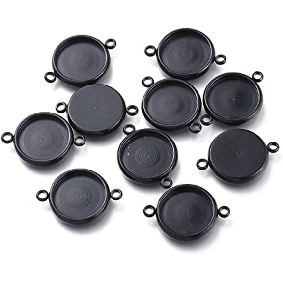 10pcs Black Stainless Steel Round Blank Bezel Pendant Connector Trays 12mm Blank Bezel Pendant Connector Trays Cabochon Pendant Bezel Blanks Links Charm for Jewelry Making