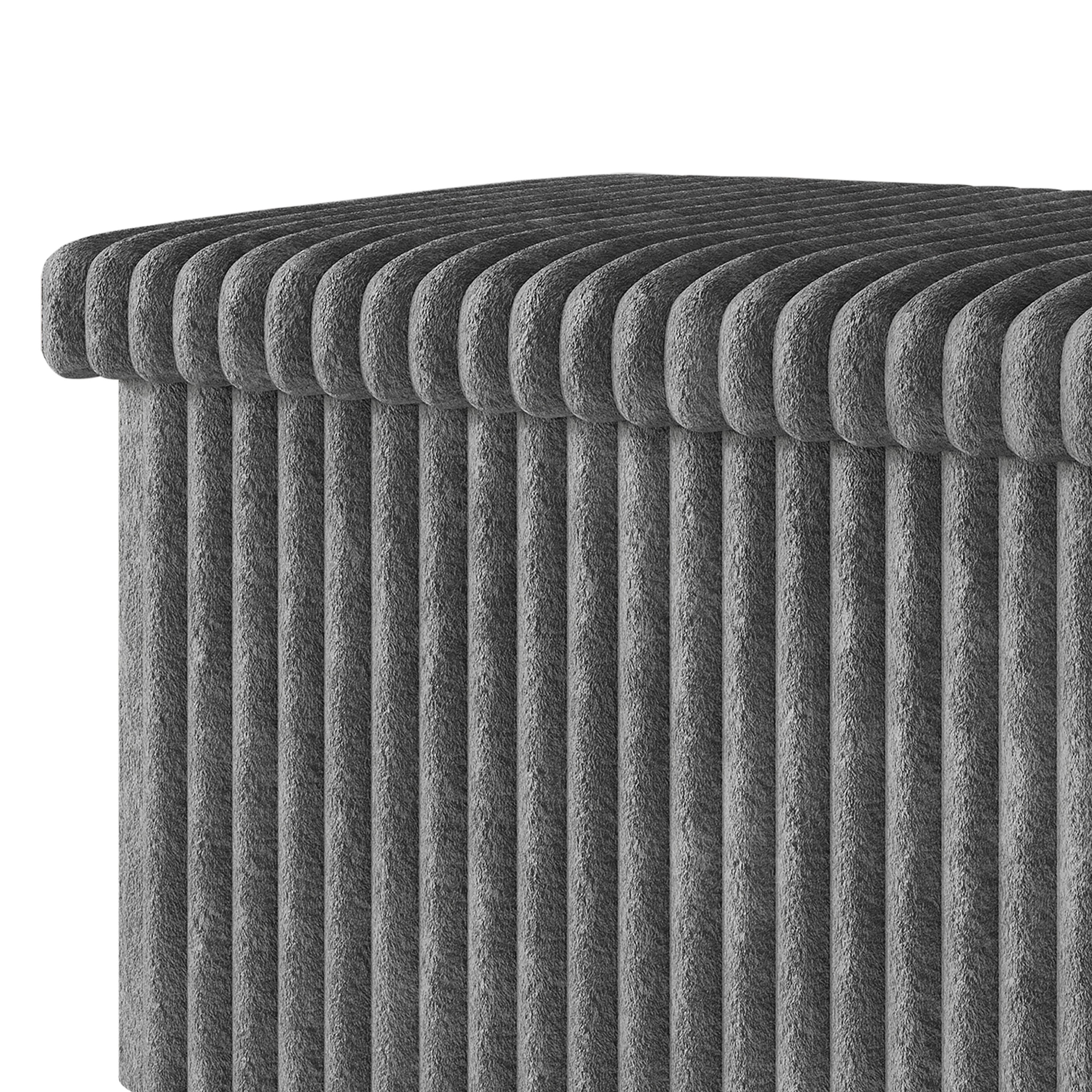 Home Design Florence Upholstered Folding Storage Bench with Foam Filled Seat, Multi-Purpose Rectangular Design for Seating, Footrest, or Hidden Storage in Living Room or Office, Gray