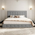 thumbnail image 3 of Sifurni King Size Upholstered Platform Bed Frame with 4 Drawers Storage and Square Stitched Button Tufted Headboard, Light Grey, 3 of 6