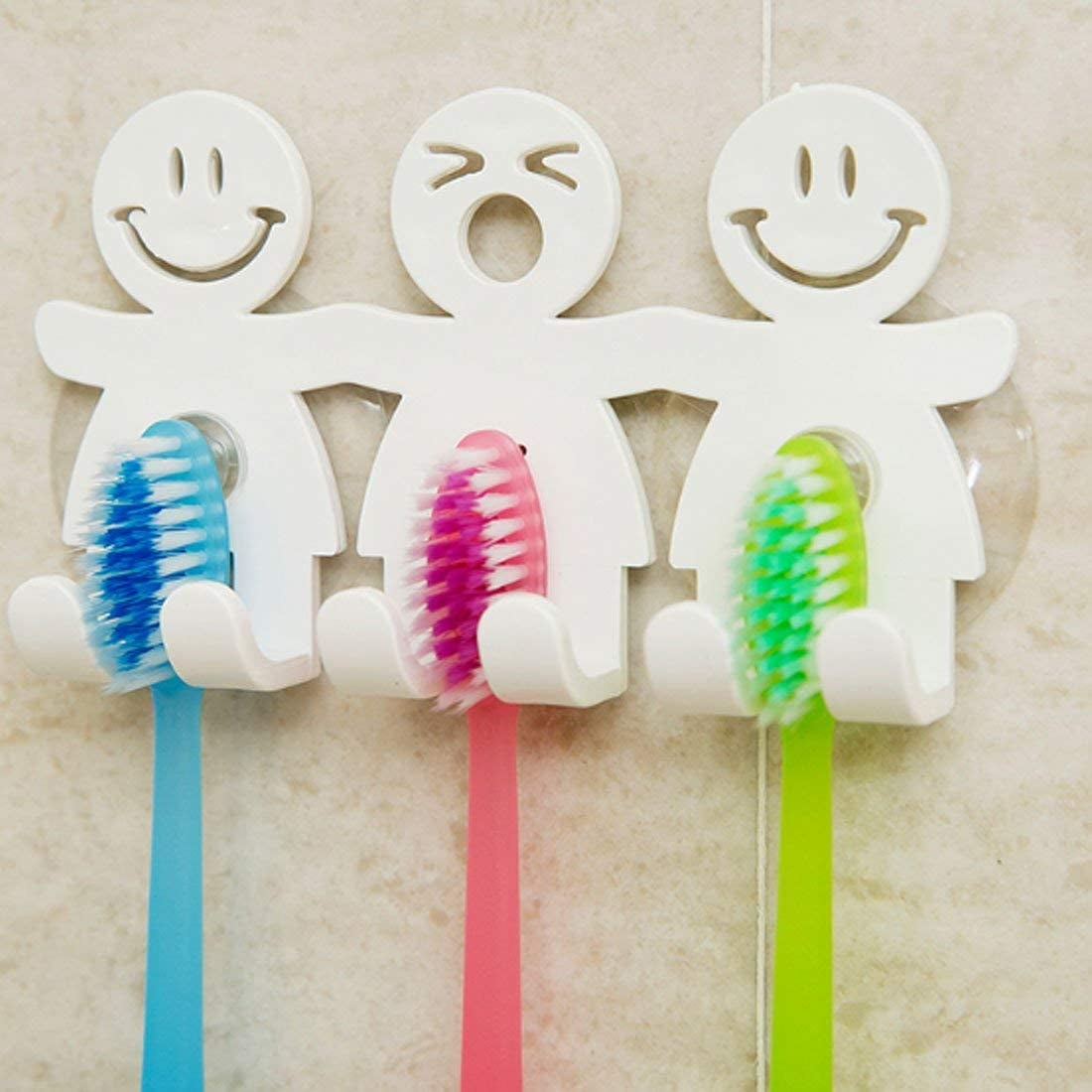 New Home Portable Smile Face Suction Cup Toothbrush Cover Grip Wall Rack Holder 
