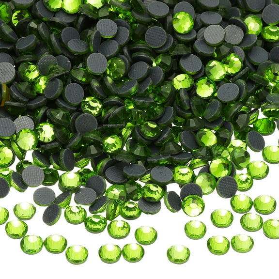 Uxcell 2 Set Hotfix Rhinestone Flatback 0.08'' Gem Crystal Round Resin Trims Beads Gem for Crafts SS6 Bright Green